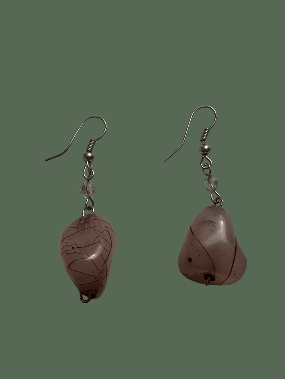Elegant Mauve Drop Earrings with Clear Crystal Accent